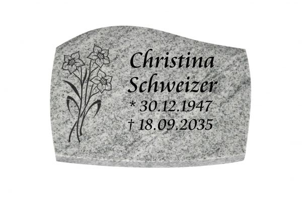 Liegeplatte, Viscount White Granit mit Fasen 40cm x 30cm x 3cm, inkl. Narzisse