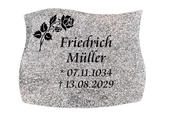 Liegestein mit Rose vertieft gestrahlt, 50cm x 40cm x 10cm-