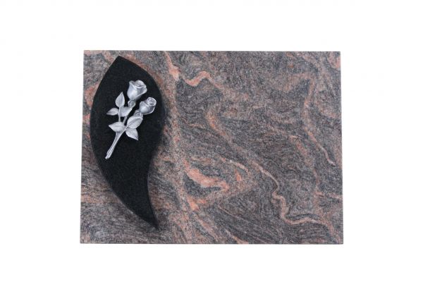 Liegestein, Indien Black und Himalaya Granit, 40cm x 30cm x 3cm, inkl. Alurose mit 2 Blüten