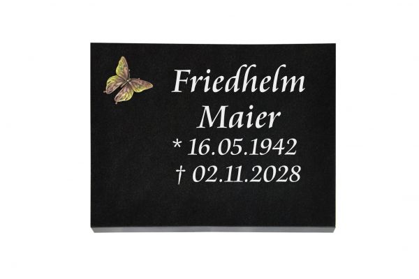 Liegeplatte, Black Granit rechteckig 40cm x 30cm x 3cm, inkl. farbigem Schmetterling
