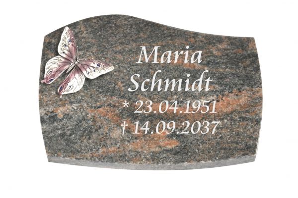 Liegeplatte, Himalaya Granit mit Fasen 30cm x 20cm x 4cm, inkl. farbigem Schmetterling