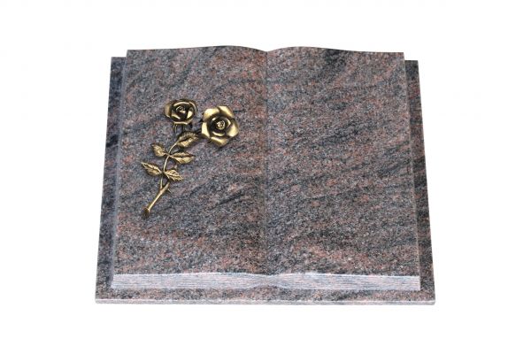 Grabbuch, Himalaya Granit, 45cm x 35cm x 8cm, inkl. Bronzerose mit 2 Blüten
