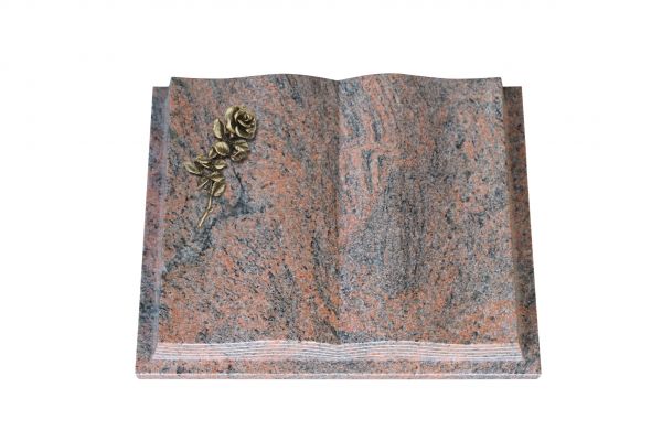Grabbuch, Multicolor Granit, 40cm x 30cm x 8cm, inkl. kleiner Bronzerose mit 1 Blüte