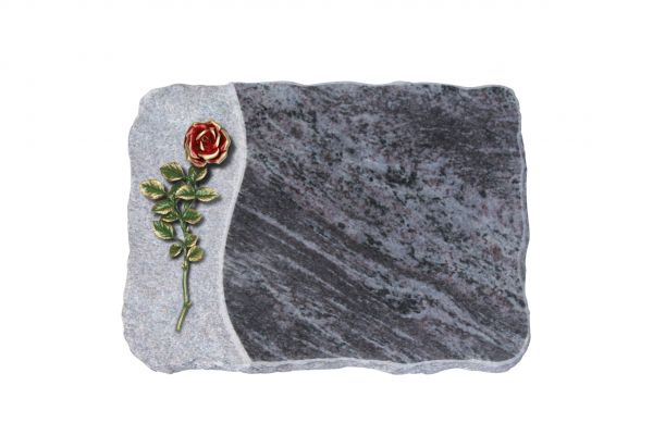 Liegeplatte, Orion Granit 40cm x 30cm x 4cm, inkl. roter Rose auf geflammten Untergrund