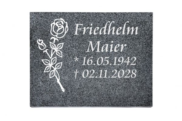 Liegeplatte, Padang Dark Granit rechteckig 40cm x 30cm x 3cm, inkl. gestrahlter Rose