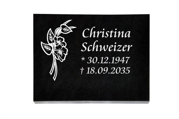 Liegeplatte, Black Granit rechteckig 40cm x 30cm x 3cm, inkl. Orchidee