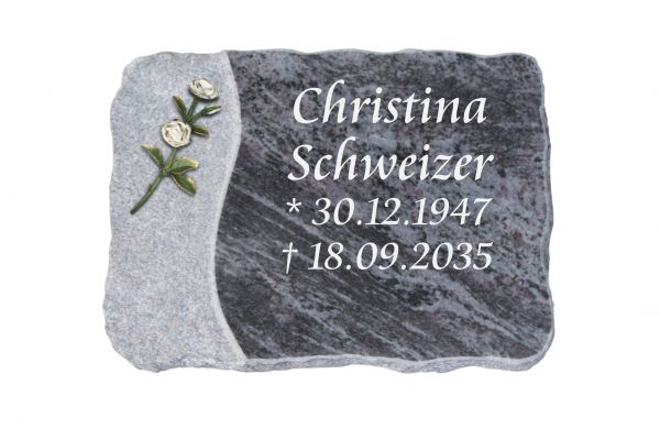 Liegeplatte, Orion Granit 40cm x 30cm x 4cm, inkl. weißer Doppelrose