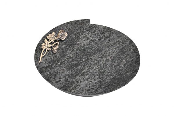 Liegestein Mozart, Orion Granit, 40cm x 30cm x 8cm, inkl. Knick Rose aus Bronze