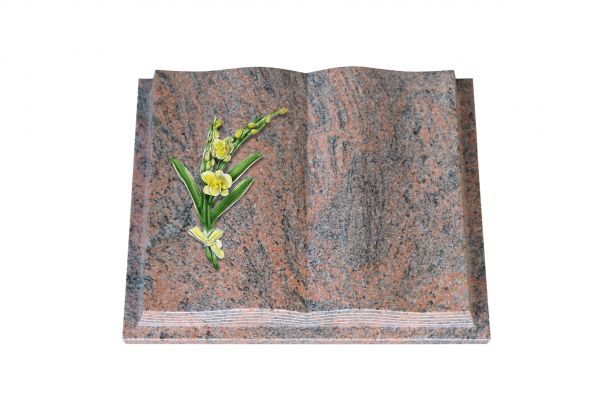 Grabbuch, Multicolor Granit, 45cm x 35cm x 8cm, inkl. Orchidee aus Alu