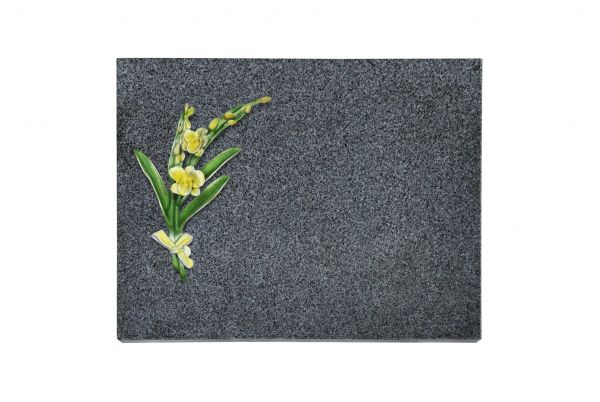 Liegeplatte, Padang Dark Granit rechteckig 40cm x 30cm x 3cm, inkl. farbiger Blume