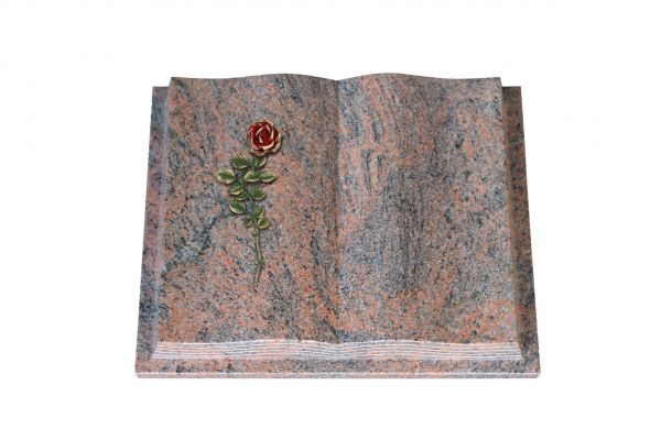 Grabbuch, Multicolor Granit, 50cm x 40cm x 10cm, inkl. roter Rose