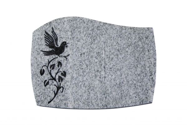 Liegeplatte, Viscount White Granit gebogen mit Fasen 40cm x 30cm x 3cm, inkl. Vogel auf Ast