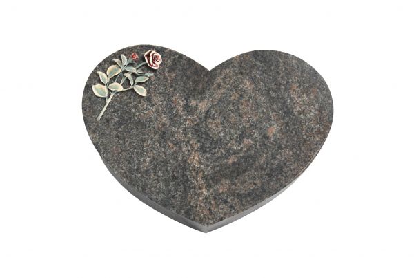 Liegestein Herz, Himalaya Granit, 50cm x 40cm x 10cm, inkl. Rose aus Bronze