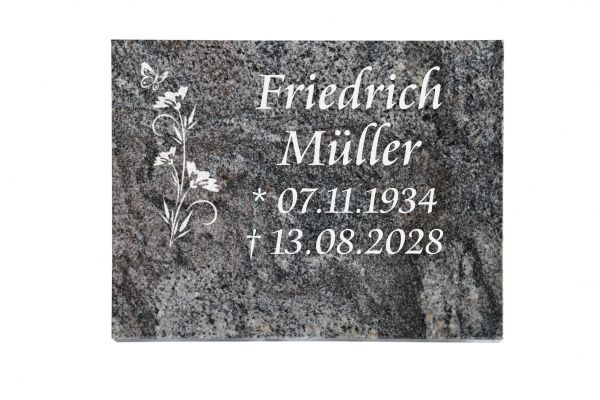 Liegeplatte, Paradiso Granit rechteckig 40cm x 30cm x 3cm, inkl. Schmetterling auf Blume