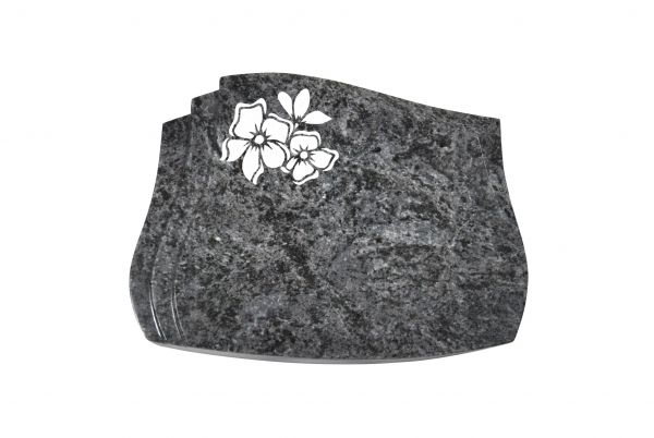 Liegestein aus Orion Granit mit vertiefter Blume, 50cm x 40cm x 10cm