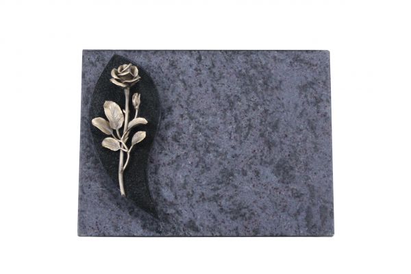Liegestein, Indien Black und Orion Granit 40cm x 30cm x 3cm, inkl. großer Bronzerose