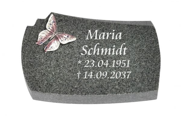 Liegeplatte, Padang Dark Granit mit Fächer 30cm x 20cm x 4cm, inkl. Schmetterling