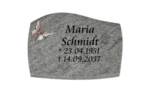 Liegeplatte, Viscount White Granit mit Fasen 40cm x 30cm x 3cm, inkl. Schmetterling