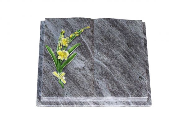 Grabbuch, Orion Granit, 40cm x 30cm x 8cm, inkl. Orchidee aus Alu