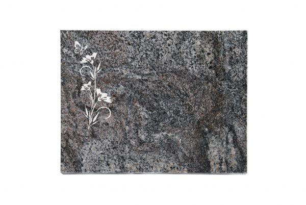 Liegeplatte, Paradiso Granit rechteckig 40cm x 30cm x 3cm, inkl. Schmetterling auf Blume
