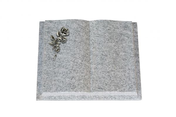 Grabbuch, Viscount White Granit, 40cm x 30cm x 8cm, inkl. kleiner Alurose mit Blüte
