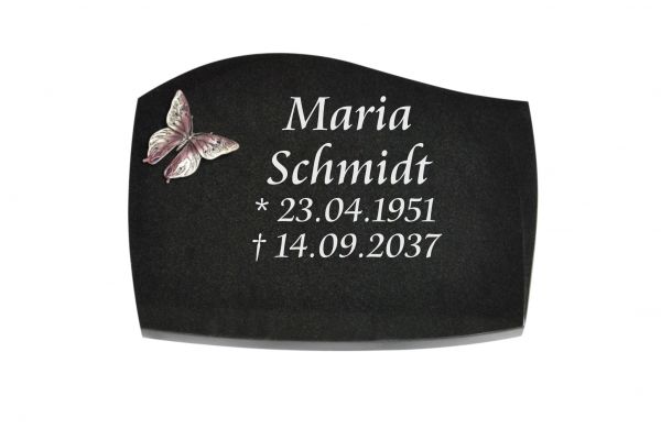Liegeplatte, Black Granit mit Fasen 40cm x 30cm x 3cm, inkl. farbigen Schmetterling