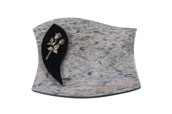 Liegestein, Indien Black und Raw Silk Granit, 45cm x 35cm x 5cm, inkl. Bronzerose