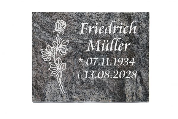 Liegeplatte, Paradiso Granit rechteckig 40cm x 30cm x 3cm, inkl. Rose vertieft