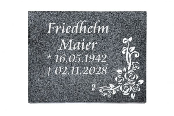 Liegeplatte, Padang Dark Granit rechteckig 40cm x 30cm x 3cm, inkl. Eckrose
