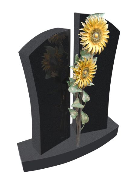 Einzelgrabstein Indien Black Granit, inkl. Sonnenblume,105 cm x 65cm x 14cm