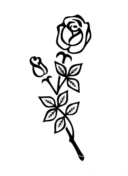 vertieft gestrahltes Ornament, Rosenzweig mit zwei Blüten