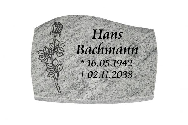 Liegeplatte, Viscount White Granit mit Fasen 40cm x 30cm x 3cm, inkl. Rosenmotiv