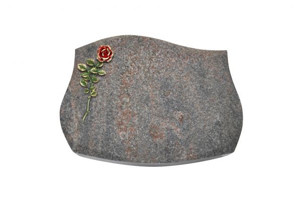 Liegestein Verdi, Himalaya Granit, 50cm x 40cm x 10cm, inkl. roter Rose aus Bronze