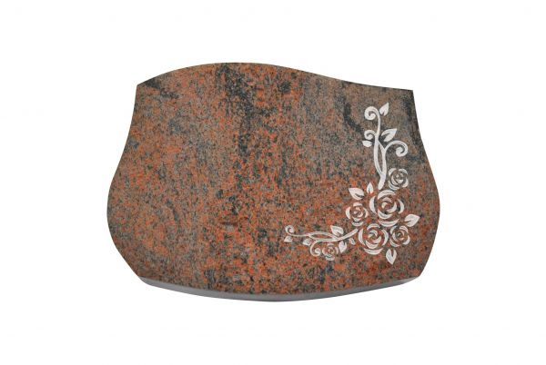 Liegestein Verdi, Multicolor Granit, 40cm x 30cm x 8cm, inkl. Eckrose