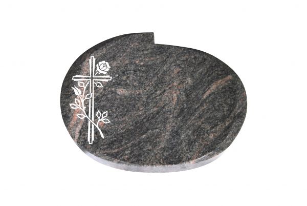 Liegestein Mozart, Himalaya Granit, 50cm x 40cm x 10cm, inkl. Kreuz mit Rose