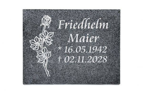 Liegeplatte, Padang Dark Granit rechteckig 40cm x 30cm x 3cm, inkl. vertiefter Rose