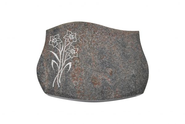 Liegestein Verdi, Himalaya Granit, 40cm x 30cm x 8cm, inkl. Narzissen