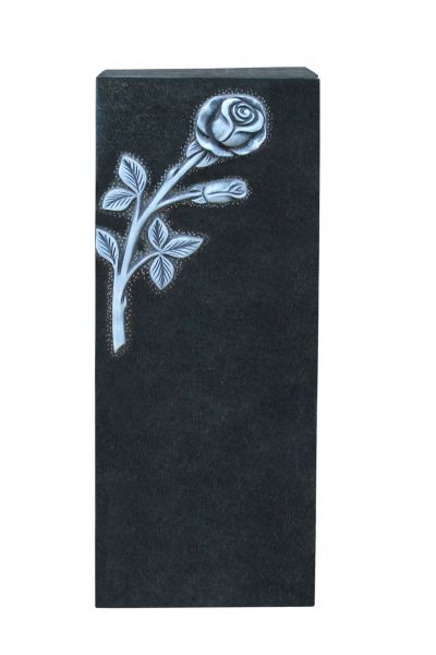 Einzelgrabstein, Indien Black Granit 95cm x 38cm x 14cm, inkl. Rose