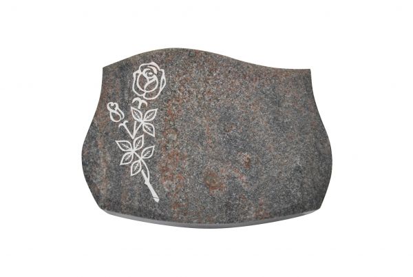 Liegestein Verdi, Himalaya Granit, 40cm x 30cm x 8cm, inkl. Rose gestrahlt