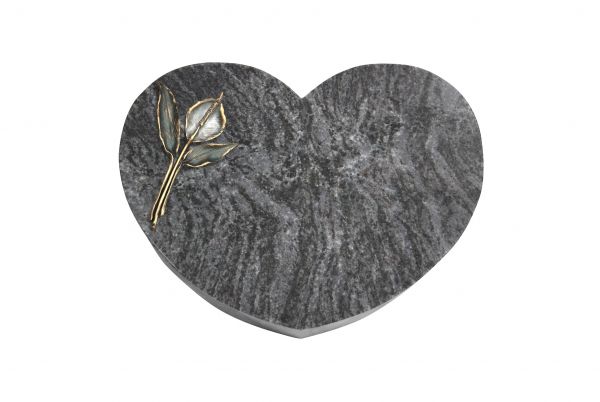 Liegestein Herz, Orion Granit, 50cm x 40cm x 10cm, inkl. Calla aus Bronze