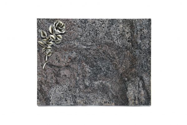Liegeplatte, Paradiso Granit rechteckig 40cm x 30cm x 3cm, inkl. kleiner Rose aus Alu