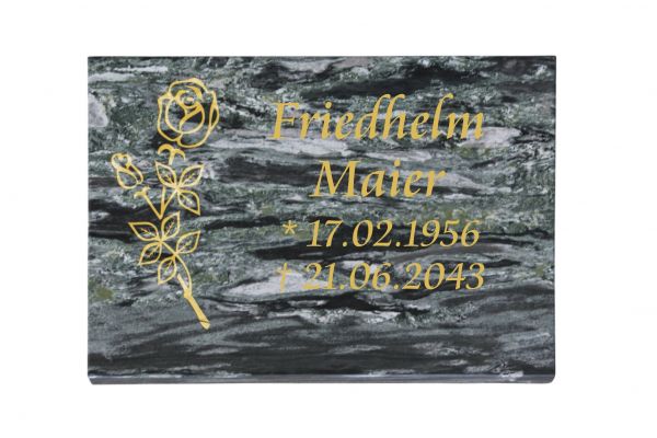 Liegeplatte, Wave Green Granit 40cm x 30cm x 3cm, inkl. Rose