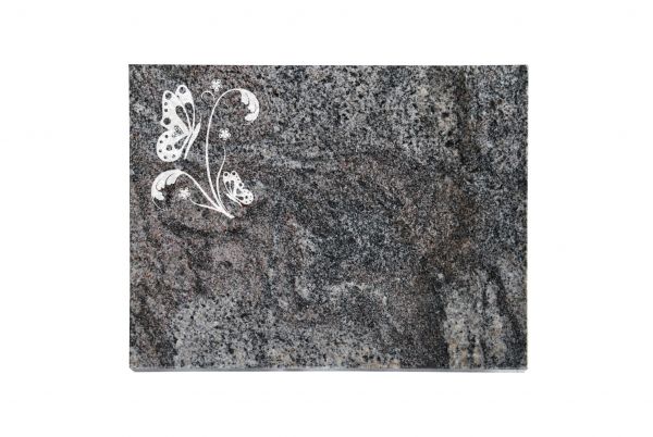 Liegeplatte, Paradiso Granit rechteckig 40cm x 30cm x 3cm, inkl. Schmetterling auf Blatt