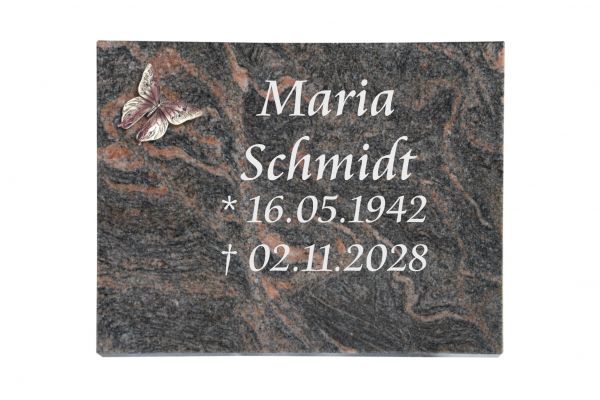 Liegeplatte, Himalaya Granit rechteckig 40cm x 30cm x 3cm, inkl. kleinem Schmetterling