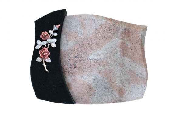 Liegestein, Raw Silk und Indien Black Granit 50cm x 40cm x 10/12cm, inkl. gebogener roten Rose