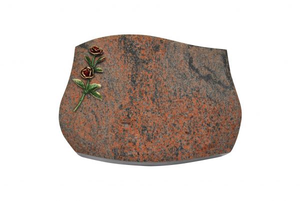 Liegestein Verdi, Multicolor Granit, 40cm x 30cm x 8cm, inkl. roter Doppelrose