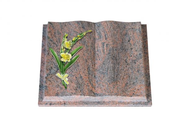 Grabbuch, Multicolor Granit, 40cm x 30cm x 8cm, inkl. Orchidee aus Alu
