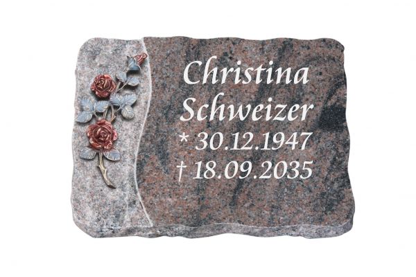 Liegeplatte, Indora Granit 40cm x 30cm x 4cm, inkl. farbiger Rose