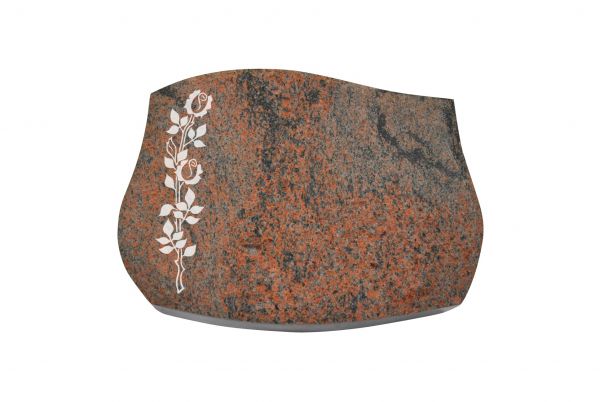 Liegestein Verdi, Multicolor Granit, 40cm x 30cm x 8cm, inkl. filigraner Rose