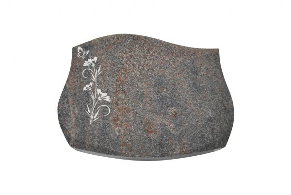 Liegestein Verdi, Himalaya Granit, 40cm x 30cm x 8cm, inkl. Schmetterling auf Blume